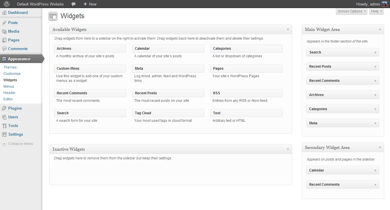 The standard WordPress widget area